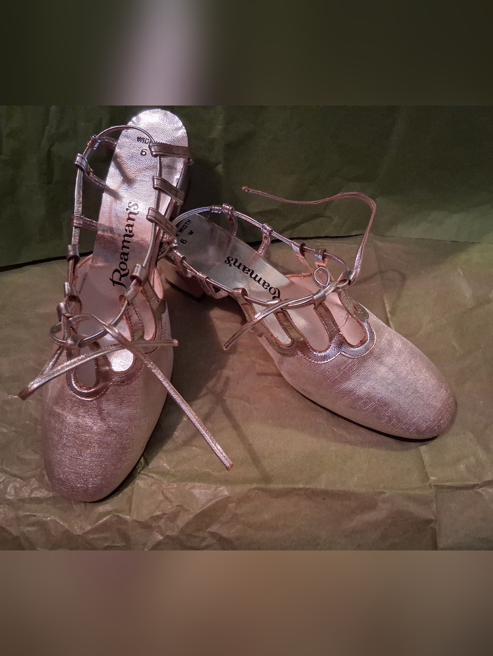 Roaman's Women's Metallic Rose Lace-Up Flats
